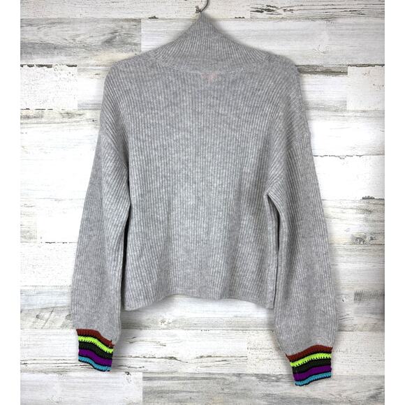 Lisa Todd Women’s Large Gray Cashmere Wool Pullover Sweater Boho Stripe Cuff - Picture 3 of 7